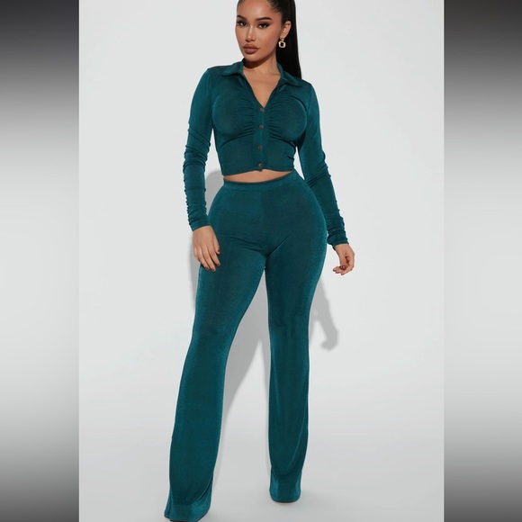 Same Vibe Slinky Pant Set - Hunter - Picture 1 of 3